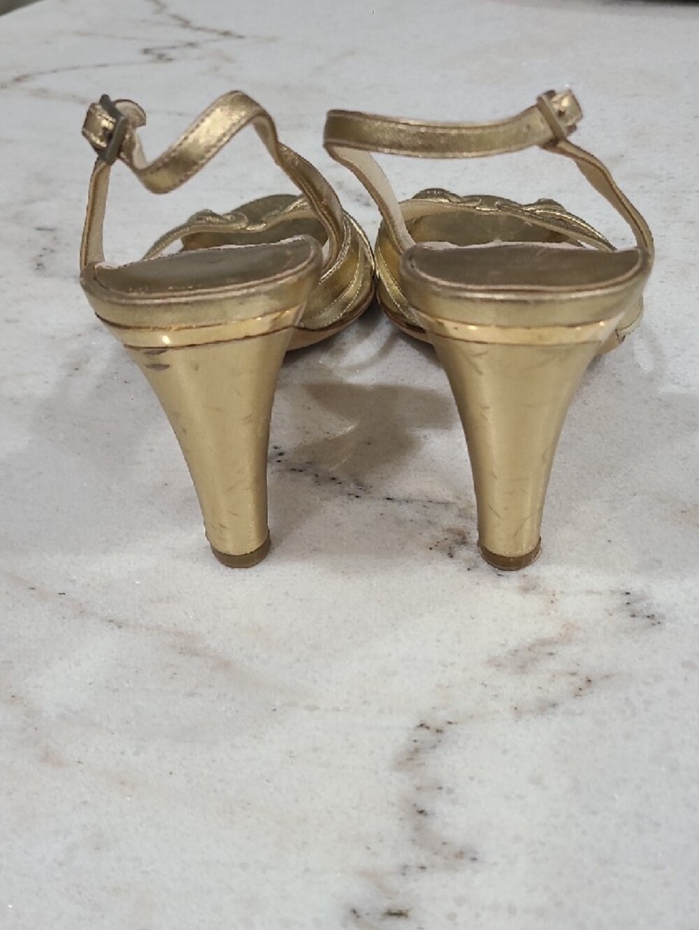 Jimmy Choo Metallic Gold Strappy Slingback Heels 3.5" Heel - Picture 5 of 9